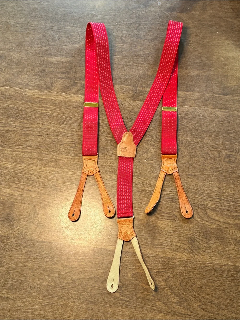 POLO RALPH LAUREN MEN’s Elastic SUSPENDERS Red And White